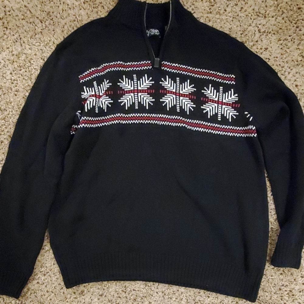 Chaps snowflake 1/4 zip sweater, black, new